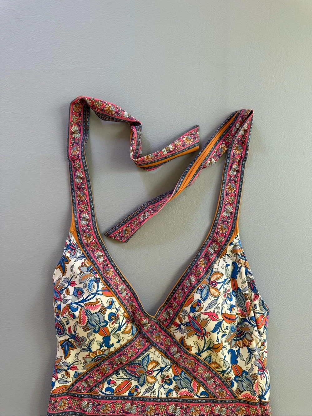 Boden Kefalonia Halterneck Swimsuit Coral Paisley Vine Women Sz 14 Long 14L US